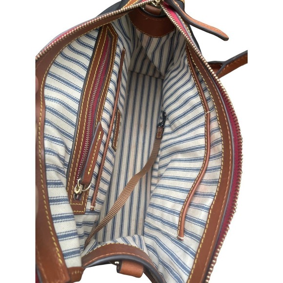 Dooney & Bourke Camden Saffiano Black Nylon Satchel w Brown Leather Trim - Picture 9 of 16